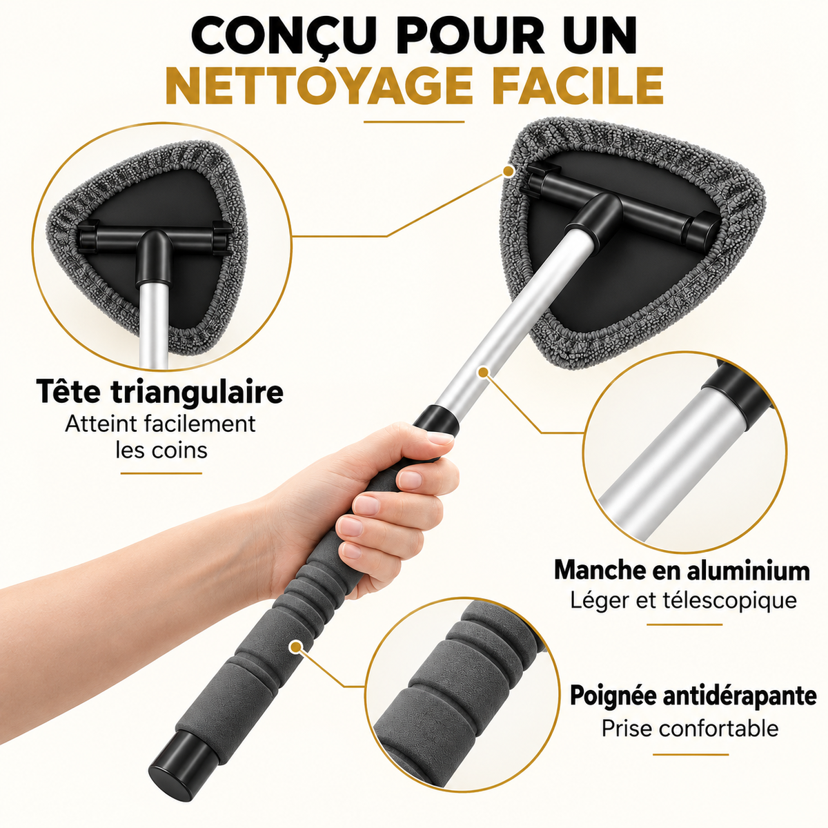 Nettoyeur de pare-brise télescopique – 4 housses microfibres